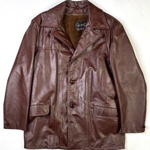 Vintage Sears Leather Shop Jacket Coat Men's 12 Reg Cognac Brown Long